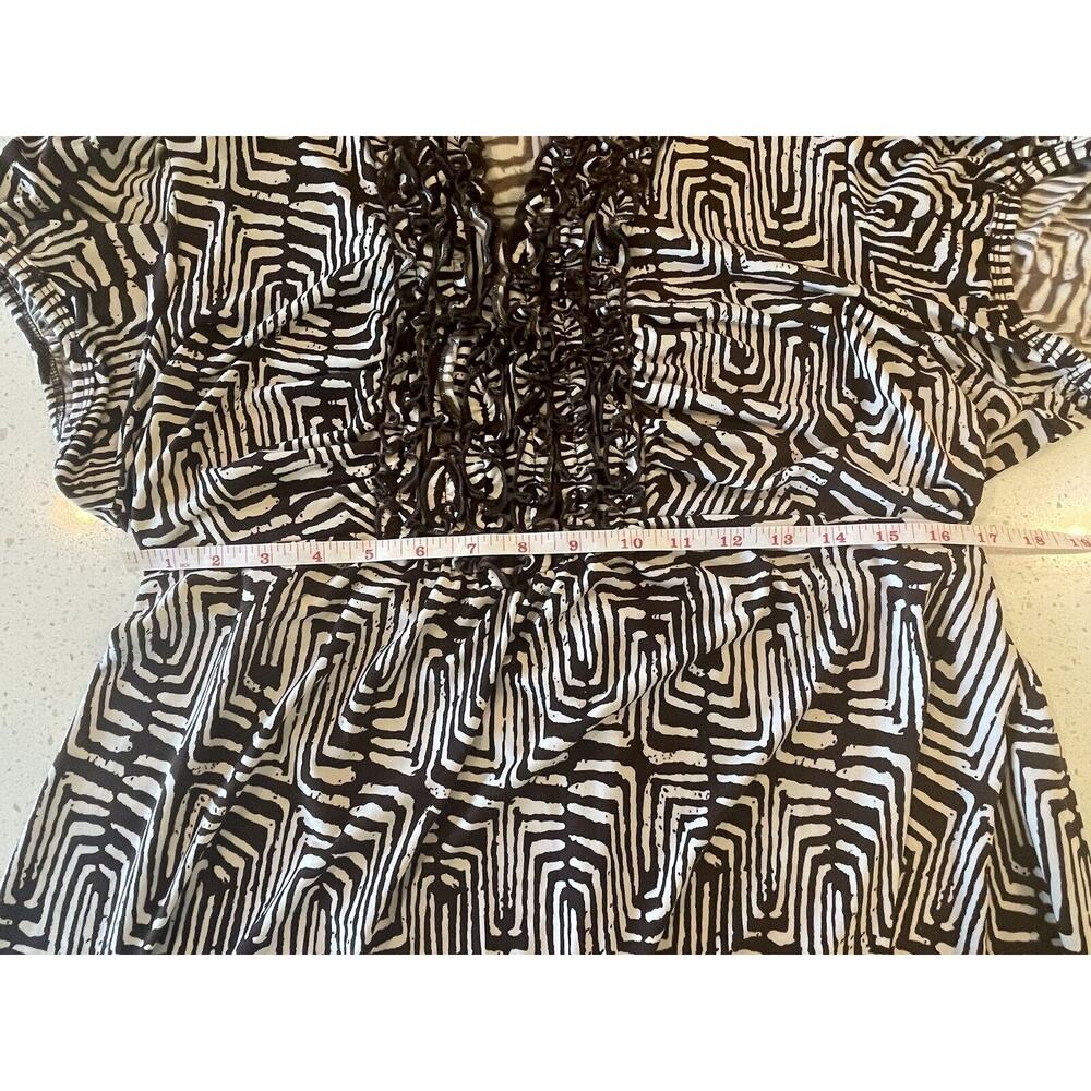 Leopard Print Women’s Blouse With Tuxedo Ruffles Short Sleeves‎ 3XL - Picture 7 of 9